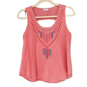 Tobi Pink Embroidered Cut out Flowy Tank Top